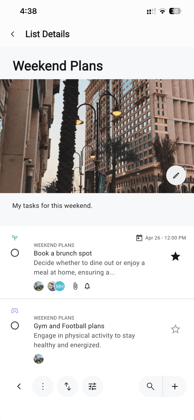 Weekend Plans shared list with collaborative tasks